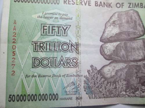 FIFTY TRILLION DOLLARS 2008 RESERVE BANK OF ZIMBABWE SERIAL No AA2205272 BANKNOTE -RAKN/193