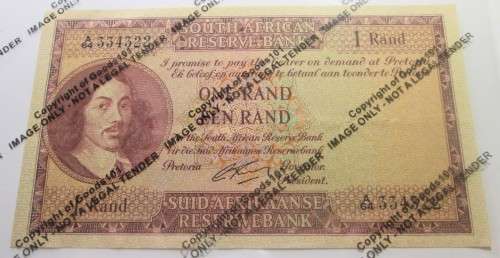 ONE RAND SOUTH AFRICA BANKNOTE SERIAL No A64 334322 WATERMARK van RIEBEECK - RAKN/16