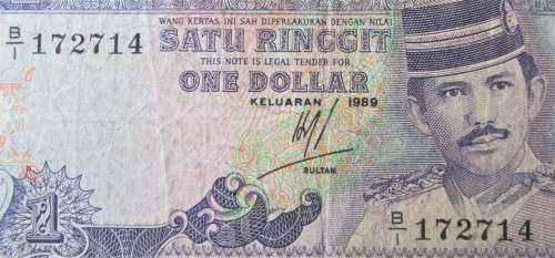 I RINGGIT 1989 BRUNEI DARUSSALAM BANKNOTE SERIAL No BI 172714 - RAKN/111