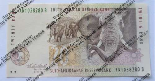 TWENTY RAND REPUBLIC OF SOUTH AFRICA BANKNOTE SERIAL Nr AN1038280 B - RAKN/135