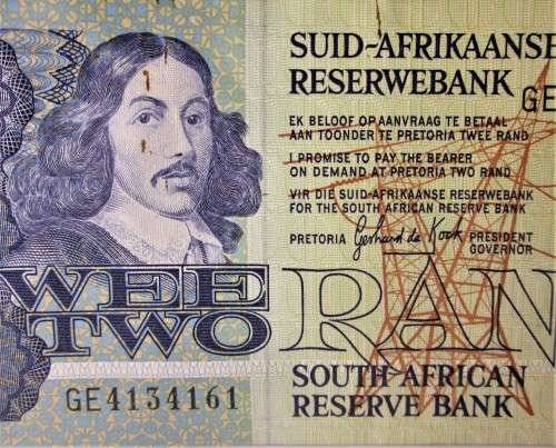 TWO RAND REPUBLIC OF SOUTH AFRICA BANKNOTE SERIAL No GE4134161 - SN/8