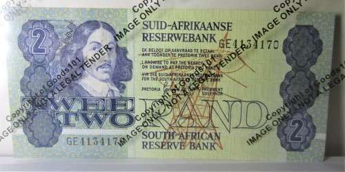 TWO RAND REPUBLIC OF SOUTH AFRICA BANKNOTE SERIAL No GE4134170 - SN/9