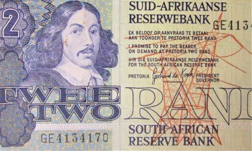 TWO RAND REPUBLIC OF SOUTH AFRICA BANKNOTE SERIAL No GE4134170 - SN/9