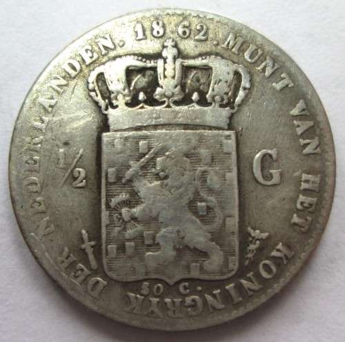 1/2 GULDEN 1862 NETHERLANDS *SILVER* COIN - RAKC/144