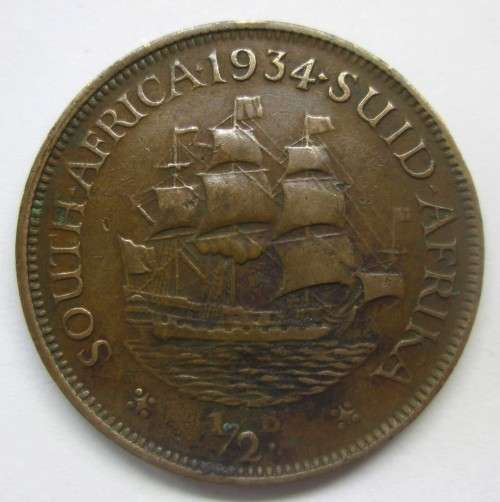 1934 HALF PENNY UNION OF SOUTH AFRICA COIN - SC/45