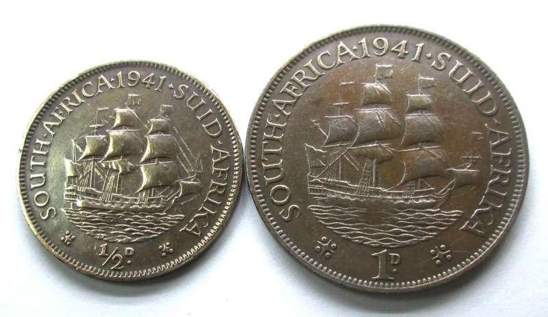 1941 Union of South Africa Half and One Penny