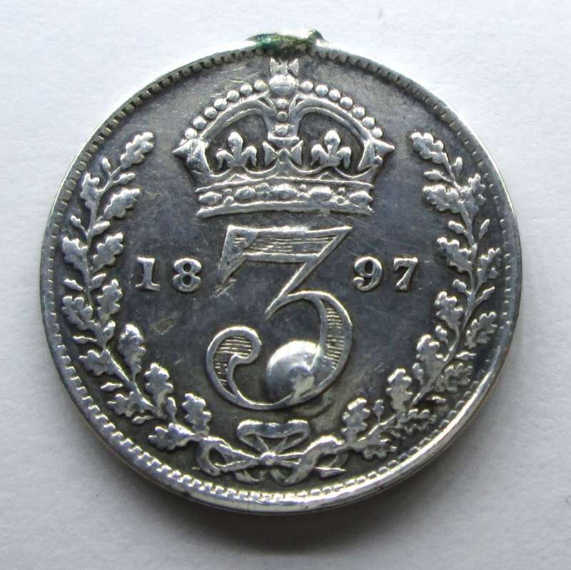 3 PENCE 1897 GREAT BRITAIN *SILVER* COIN - F/47