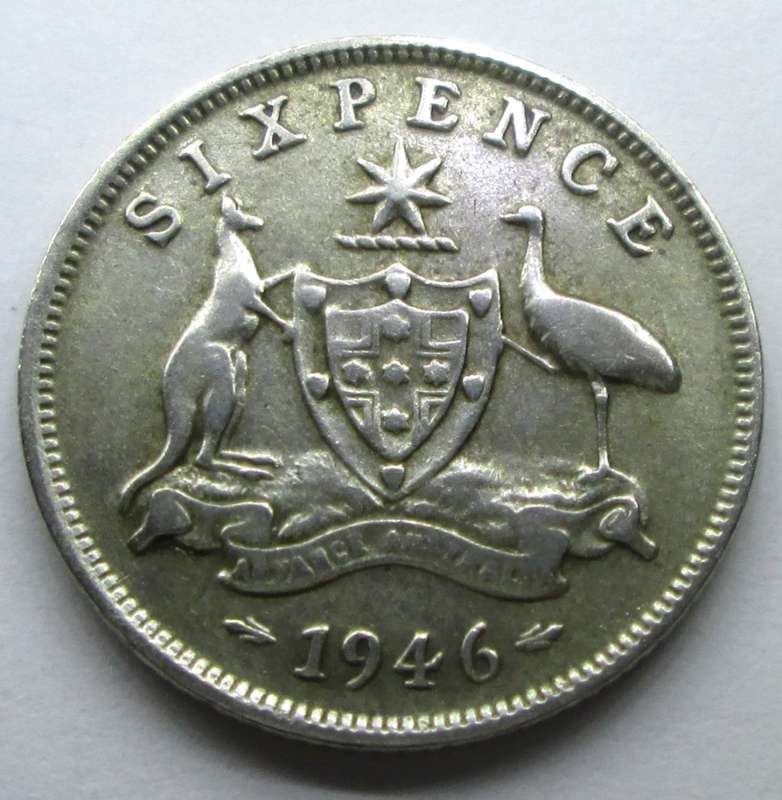 SIX PENCE 1946 AUSTRALIA *SILVER* COIN - F/95