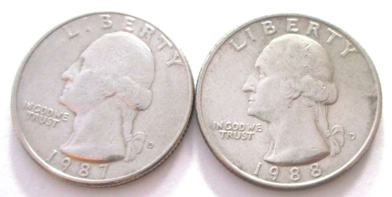 QUARTER DOLLAR 1987 + 1988 UNITED STATES OF AMERICA COINS x2 - SC/211