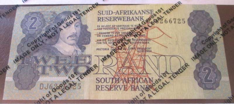 TWO RAND REPUBLIC OF SOUTH AFRICA BANKNOTE SERIES DJ 6266725 - SN/1