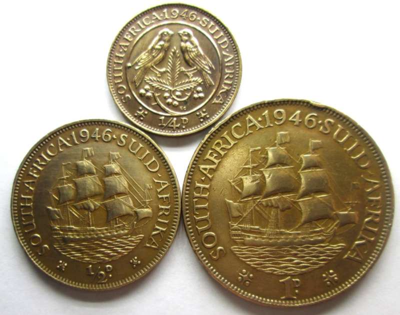 1946 Union of South Africa Quarter with Half and One Penny