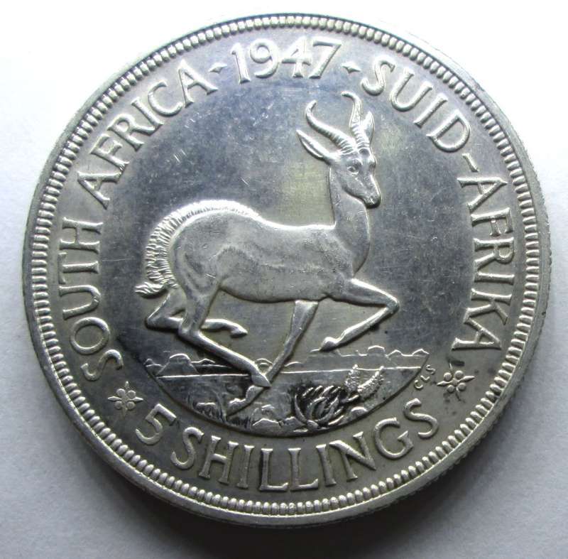 5 SHILLING 1947 UNION OF SOUTH AFRICA *SILVER* COIN - F/32