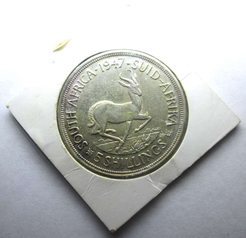 5 SHILLING 1947 UNION OF SOUTH AFRICA *SILVER* COIN - F/33
