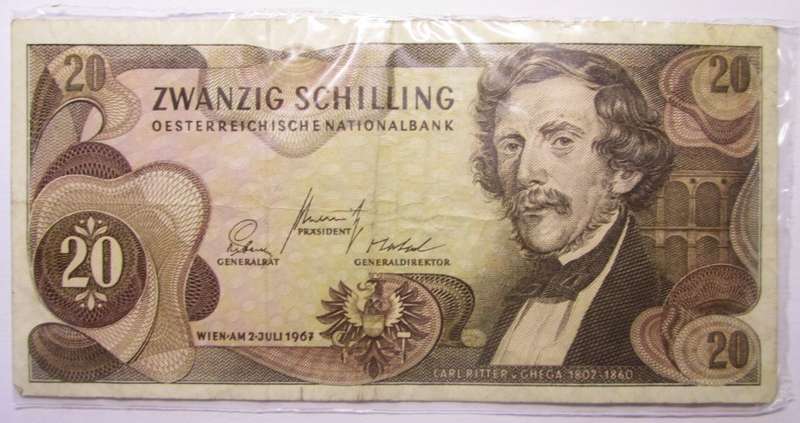 1967 Austria 20 Schilling Serial Nr A 184923Q