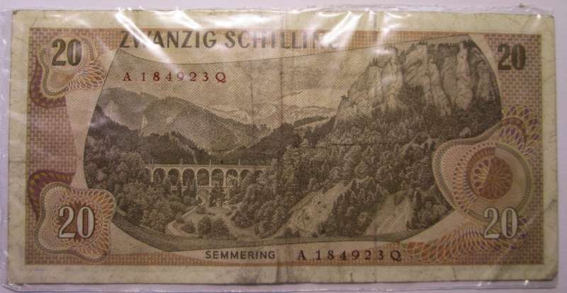 1967 Austria 20 Schilling Serial Nr A 184923Q