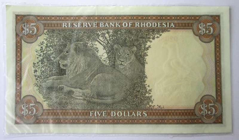1979 Rhodesia Banknote Five Dollars Serial Nr M21 020888