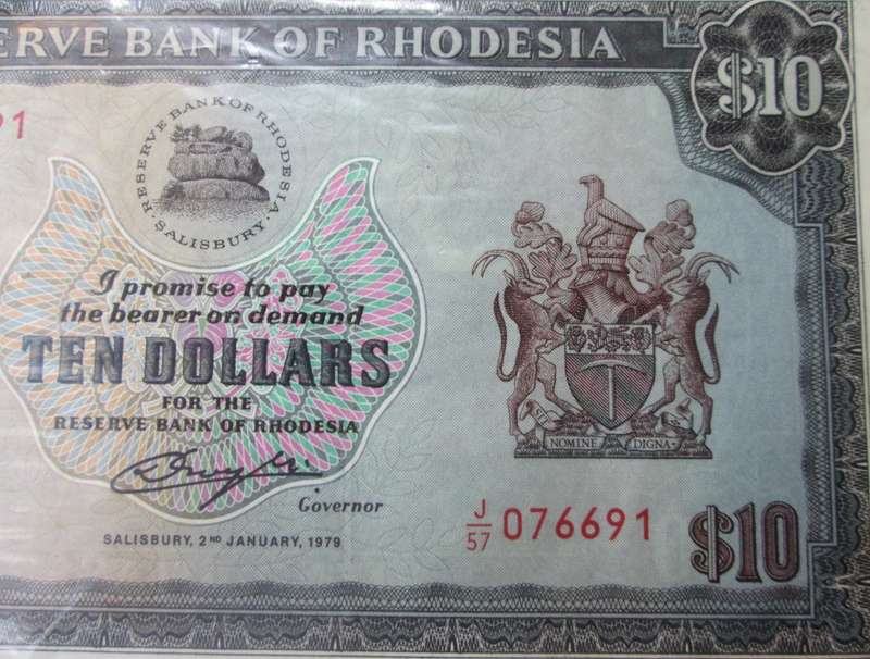 1979 Rhodesia Banknote Ten Dollars Serial Nr J57 076691