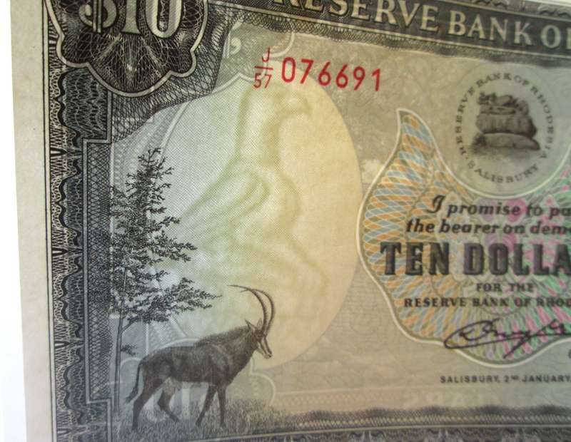 1979 Rhodesia Banknote Ten Dollars Serial Nr J57 076691