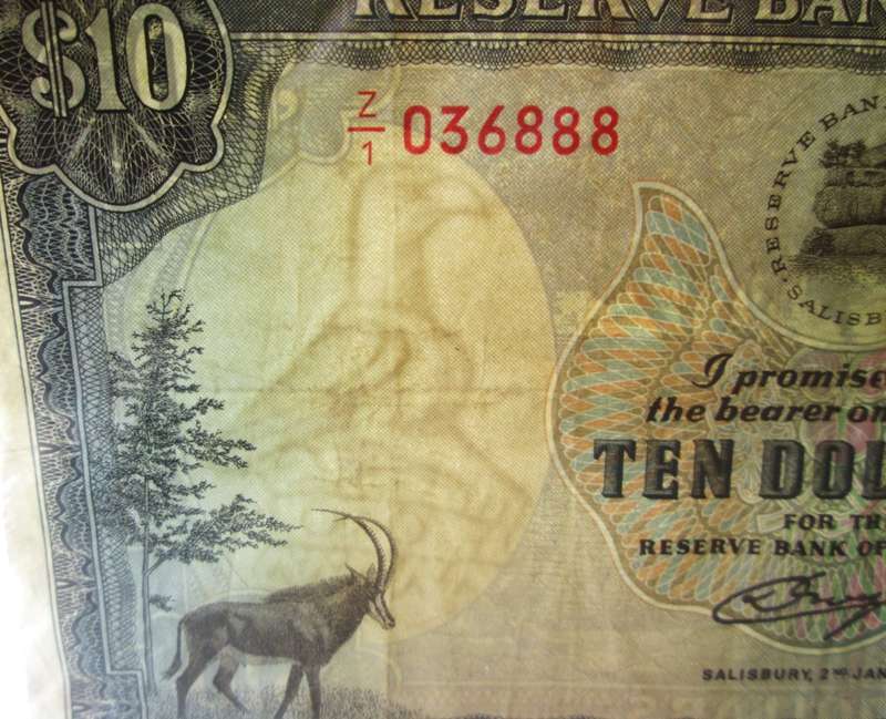 1979 Rhodesia Banknote Ten Dollars Serial Nr Z1 036888 Replacement Note