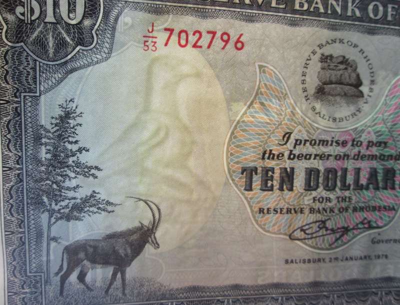 1979 Rhodesia Banknote Ten Dollars Serial Nr J53 702796