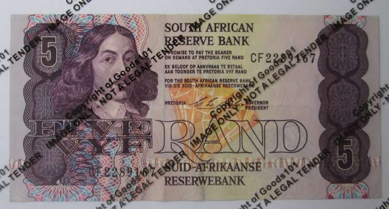 Five Rand Republic of South Africa Serial Nr CF 2289167