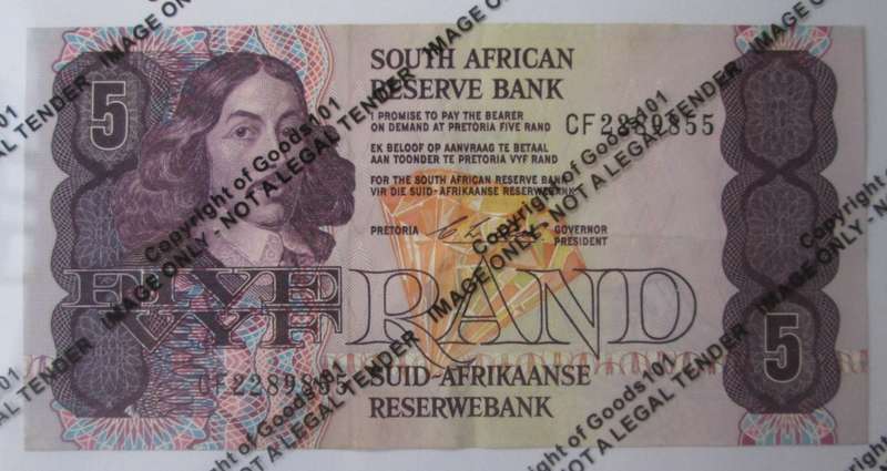 Five Rand Republic of South Africa Serial Nr CF 2289855