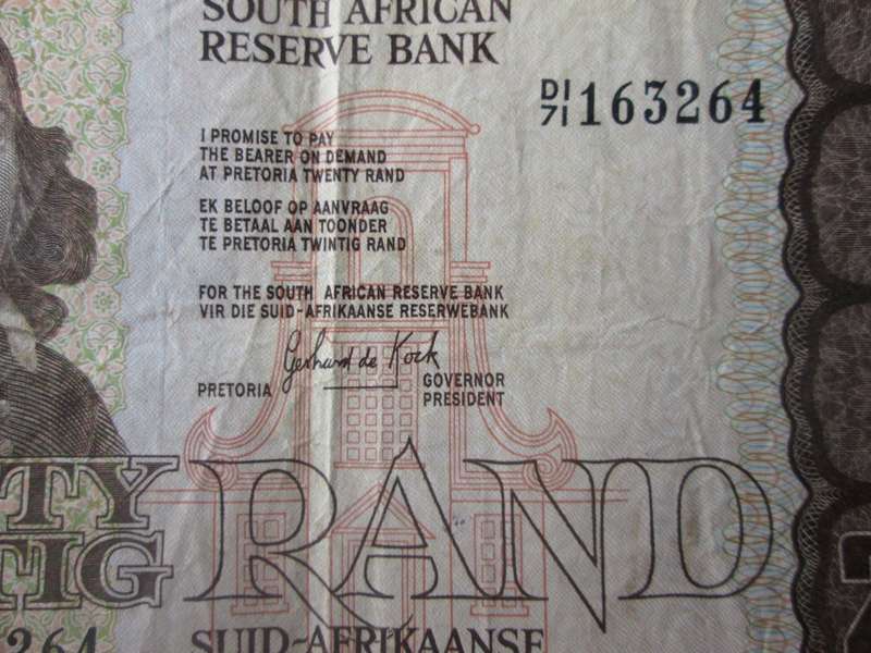 Twenty Rand Republic of South Africa Serial Nr DI 71 163264