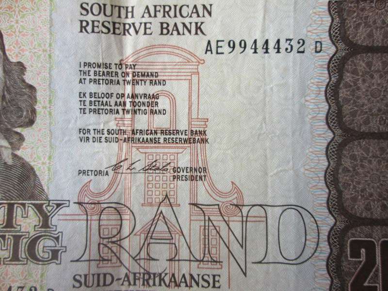 Twenty Rand Republic of South Africa Serial Nr AE9944432 D