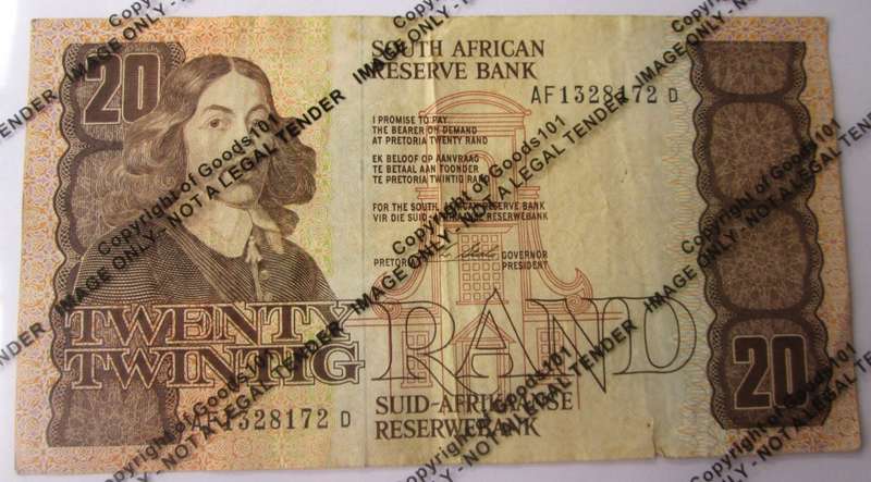 Twenty Rand Republic of South Africa Serial Nr AF1328172 D