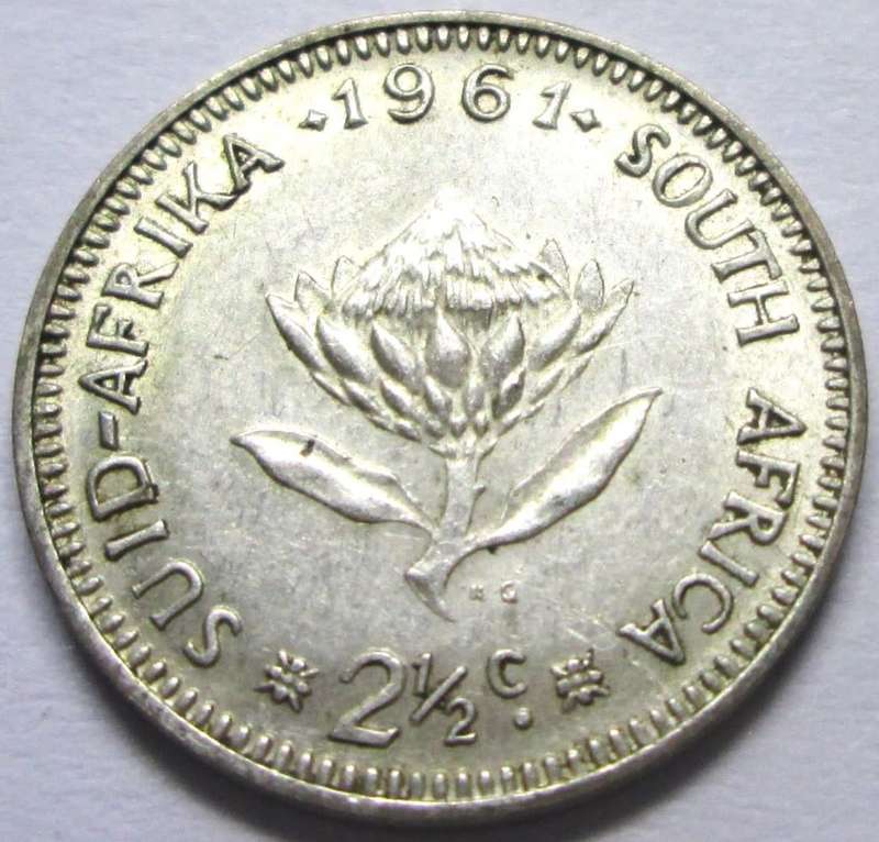 1961 Republic of South Africa Two and a Half Cent