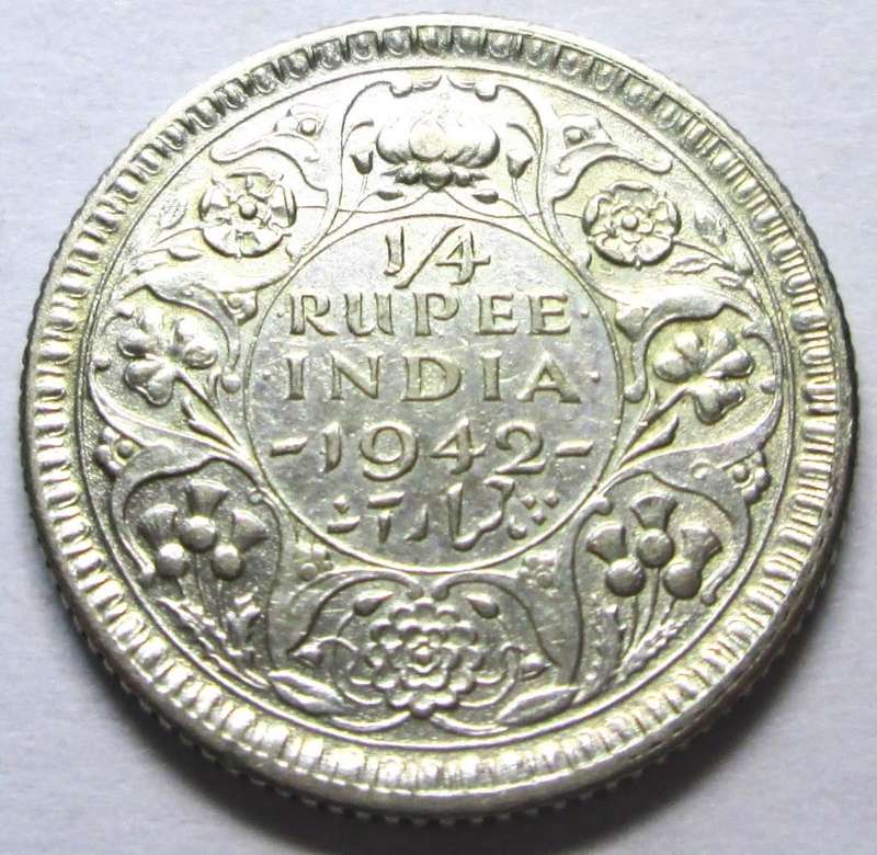 1942 British India Quarter Rupee