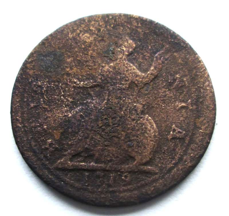 1719 Half Penny King George Ancient Coin
