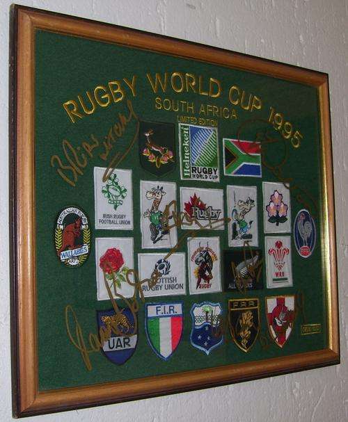 Rugby World Cup Badges Signed & Framed By Selected Sprinboks