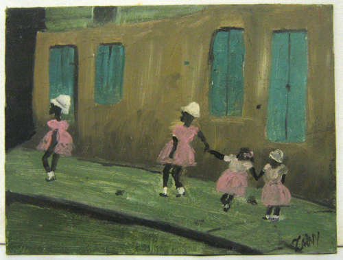 " Four girls " A small oil sketch on canvas board.