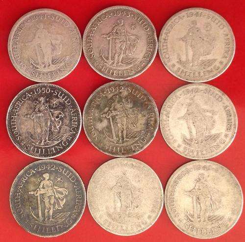 9 x 80% SILVER SHILLING COINS