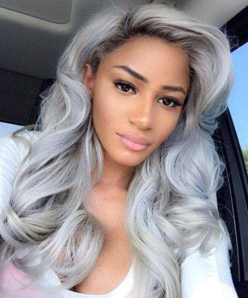 DARK ROOT OMBRE SILVER GREY LONG WAVY WIG BLACK/ GRAY LACE FRONT WIG SYNTHETIC LACE WIGS FOR BLACK W
