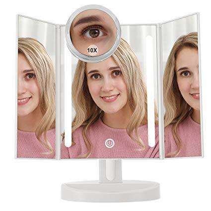 Trifold Dimmable LED Magnifying Makeup Mirror