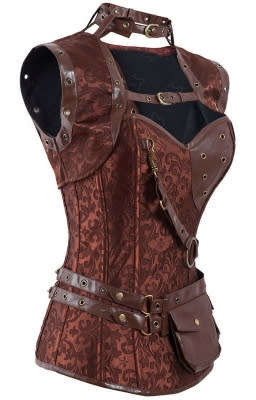 All Buckled Up Leather Corset With Printed Satin, Gold Detailing and Pockets