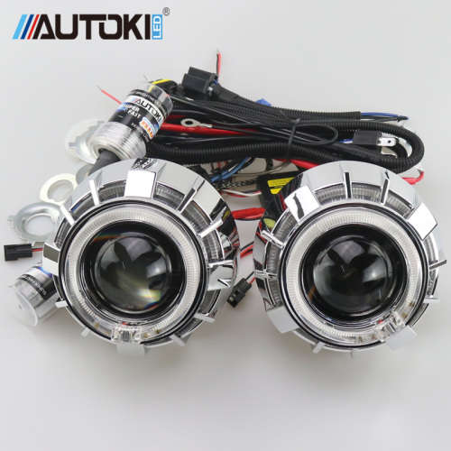 AUTOKI 2.5 INCHES BI-XENON PROJECTOR LENS + PROJECTOR SHROUD + SUPER BRIGHT LED ANGEL EYES+BALLAST+L
