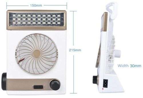 4 IN 1- MULTIFUNCTION PORTABLE SOLAR RECHARGEABLE FAN WITH LED LAMP/ FLASHLIGHT/DC OUT
