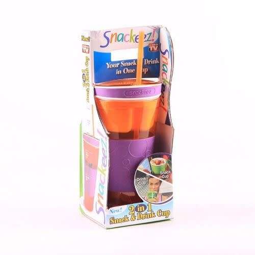 SNACKEEZ TRAVEL CUP SNACK DRINK IN ONE CONTAINER LID STRAW KIDS SNACK BOTTLE
