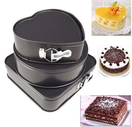 3 PIECES/SET ROUND SQUARE HEART SHAPED BAKING MOULD TINS