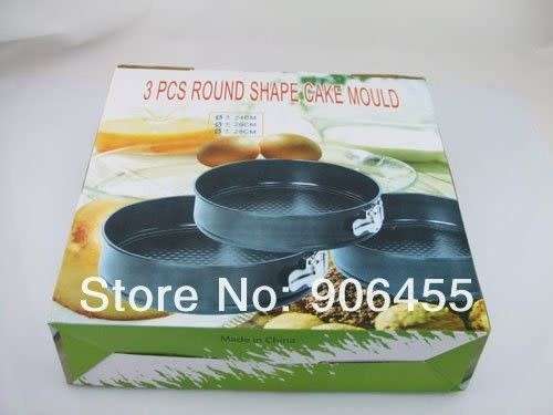 3PCS /SET ROUND SHAPE DROP BOTTOM CAKE PAN NON-STICK METAL CAKE MOULD 218 BLACK