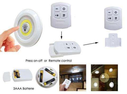 WIRELESS BATTERY-POWERED LED NIGHT LIGHT WITH REMOTE CONTROL PUSH LIGHTS