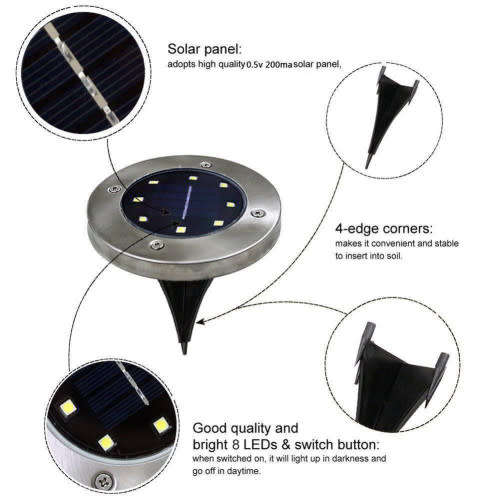 8 LED SOLAR POWER BURIED LIGHT UNDER GROUND LAMP OUTDOOR PATH WAY GARDEN DECKING