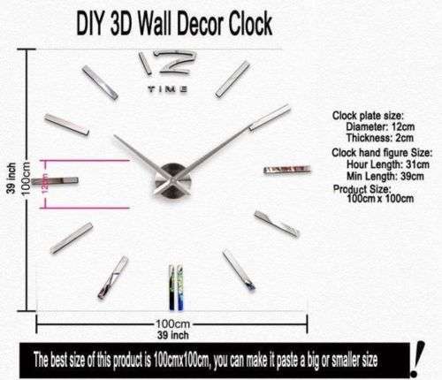 STUNNING 3D WALL MIRRORED CLOCK LARGE