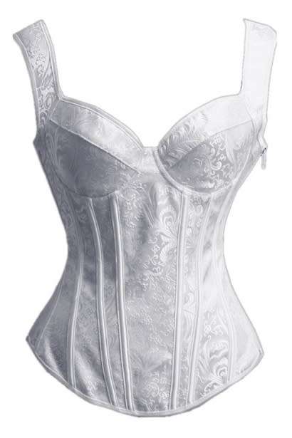Elegant White Steel Boned Overbust Corset With Shoulder Straps