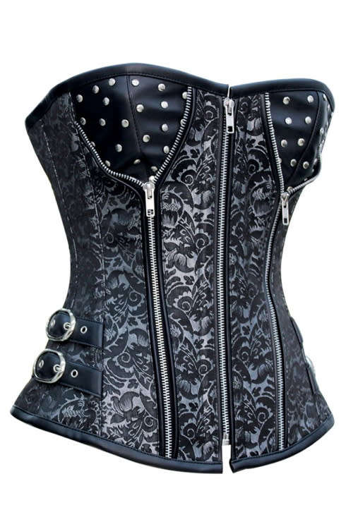 Magnificient Steel Boned Steampunk Corset with Back Lace-up, Studded Cups