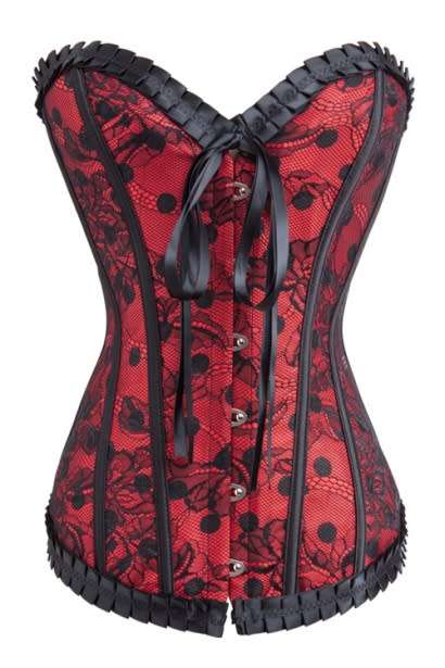 Alluringly Fabulous Ruffled Blood Red Corset with Black Lace Overlay