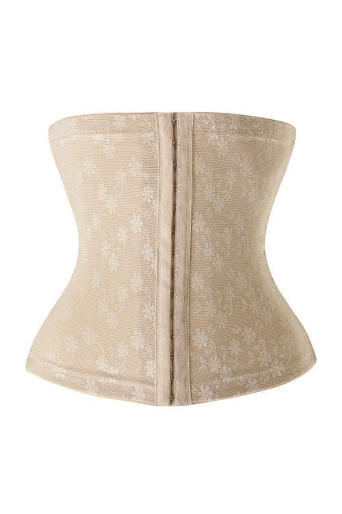 Nude Elastic Jacquard Mesh Underbust Waist Cincher Shapewear With Floral Print